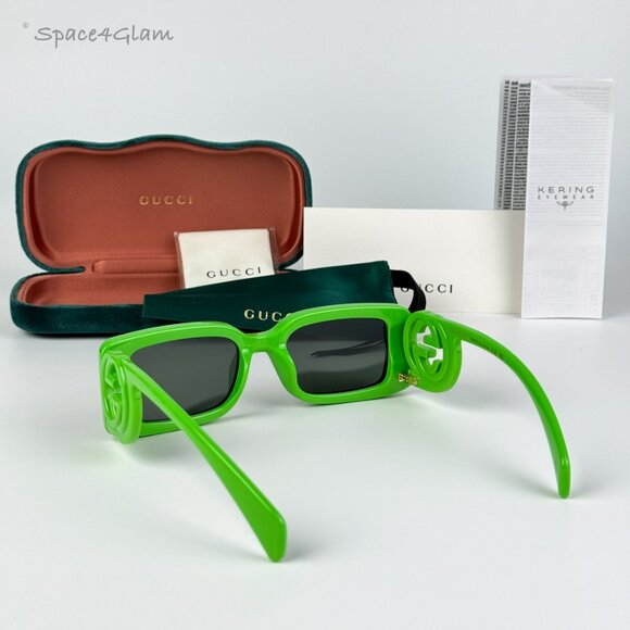 BRAND NEW Gucci GG1325S 009 Acid Green Grey Rectangle Unisex Sunglasses GG 1325S - Picture 5 of 10